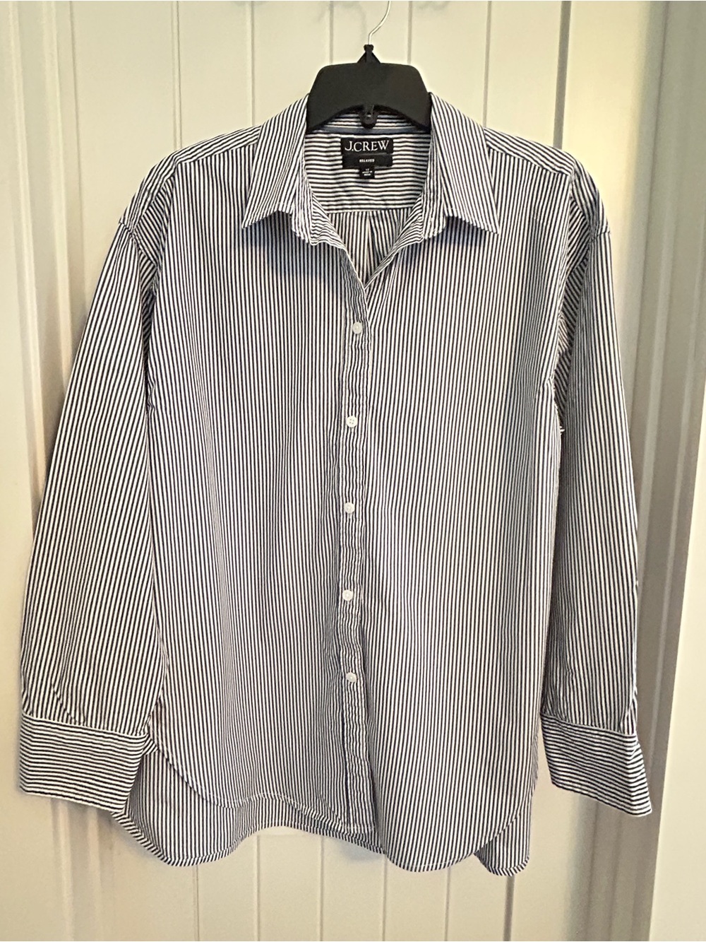 J.Crew Navy & White Striped Relaxed Oversized Shirt‎ Size 12 Style # AW719